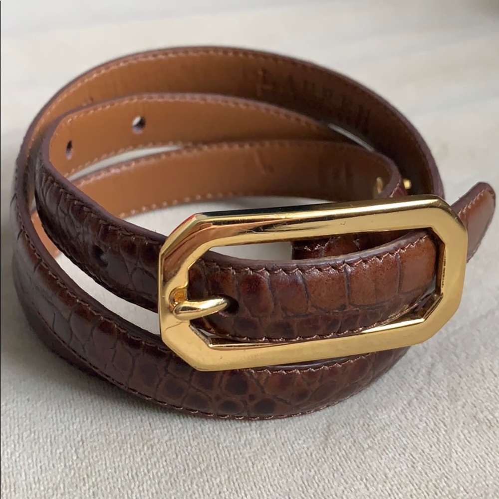 Ralph Lauren embossed leather skinny belt